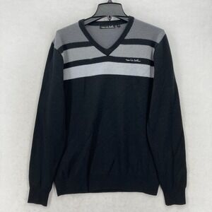 Travis Matthew Golf Merino Wool V-Neck Sweater Mens Medium Black Long Sleeve